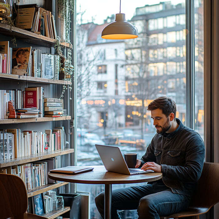 man working in a cafe